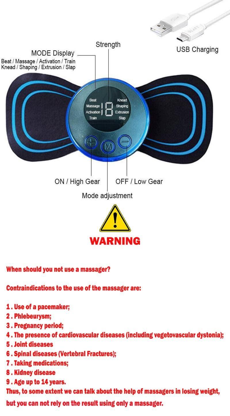 Mini Massager with 8 Modes and 19 Strength Levels, Rechargeable Electric Massager Sticker, Cordless Massager, Portable Body Massage