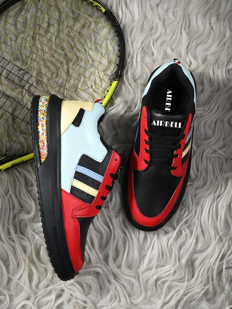 Airbell Synthetic Lace-ups Casual Sneaker for Men's (Black)